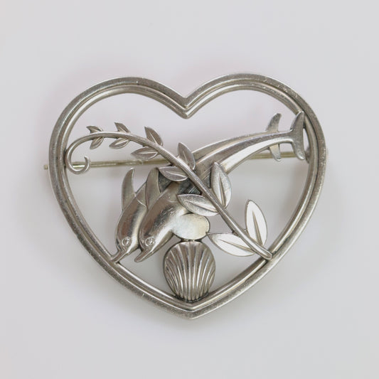 Vintage Georg Jensen Jewelry | Heart and Dolphin Brooch 312