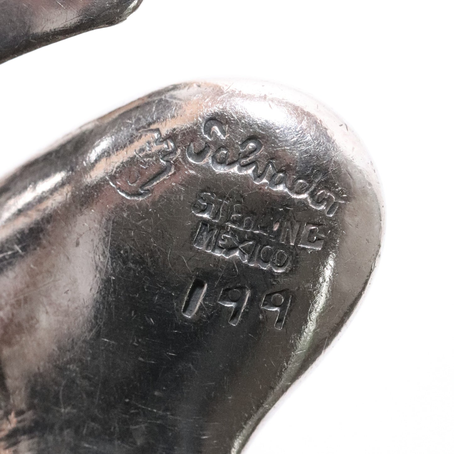 Salvador Teran sterling silver Taxco bracelet hallmark close-up