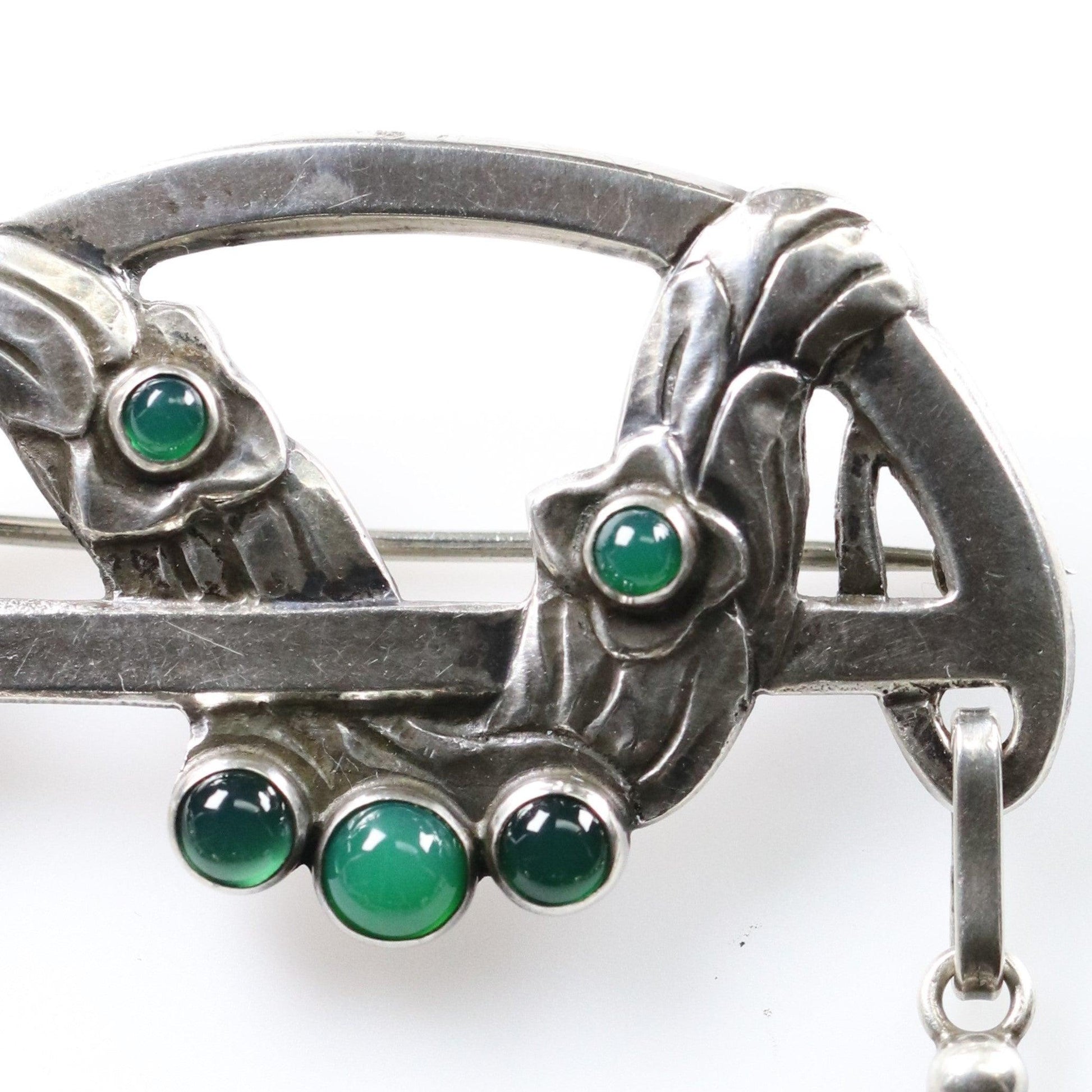 Antique Georg Jensen Jewelry | Rare Early Chrysoprase and Amber Brooch 8 - Carmel Fine Silver Jewelry