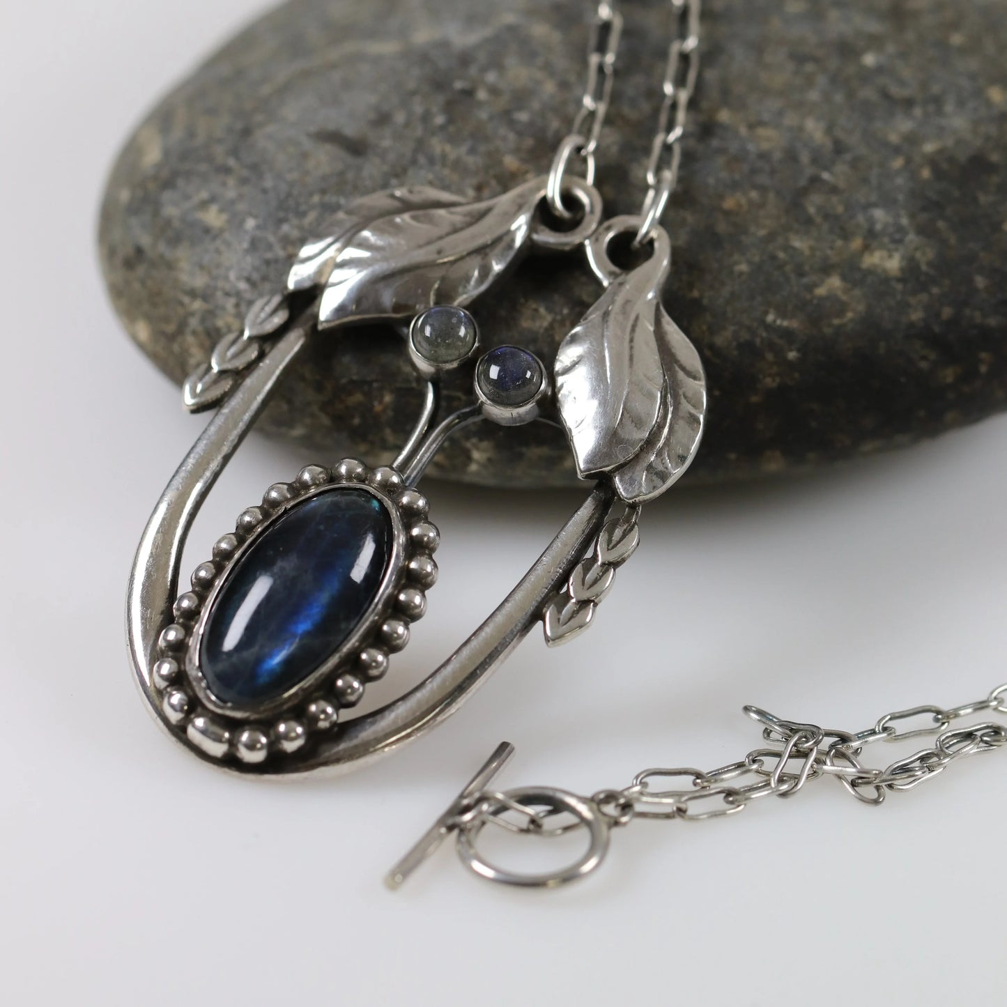 Antique Georg Jensen Jewelry | Rare Labradorite Art Nouveau Necklace 4 - Carmel Fine Silver Jewelry
