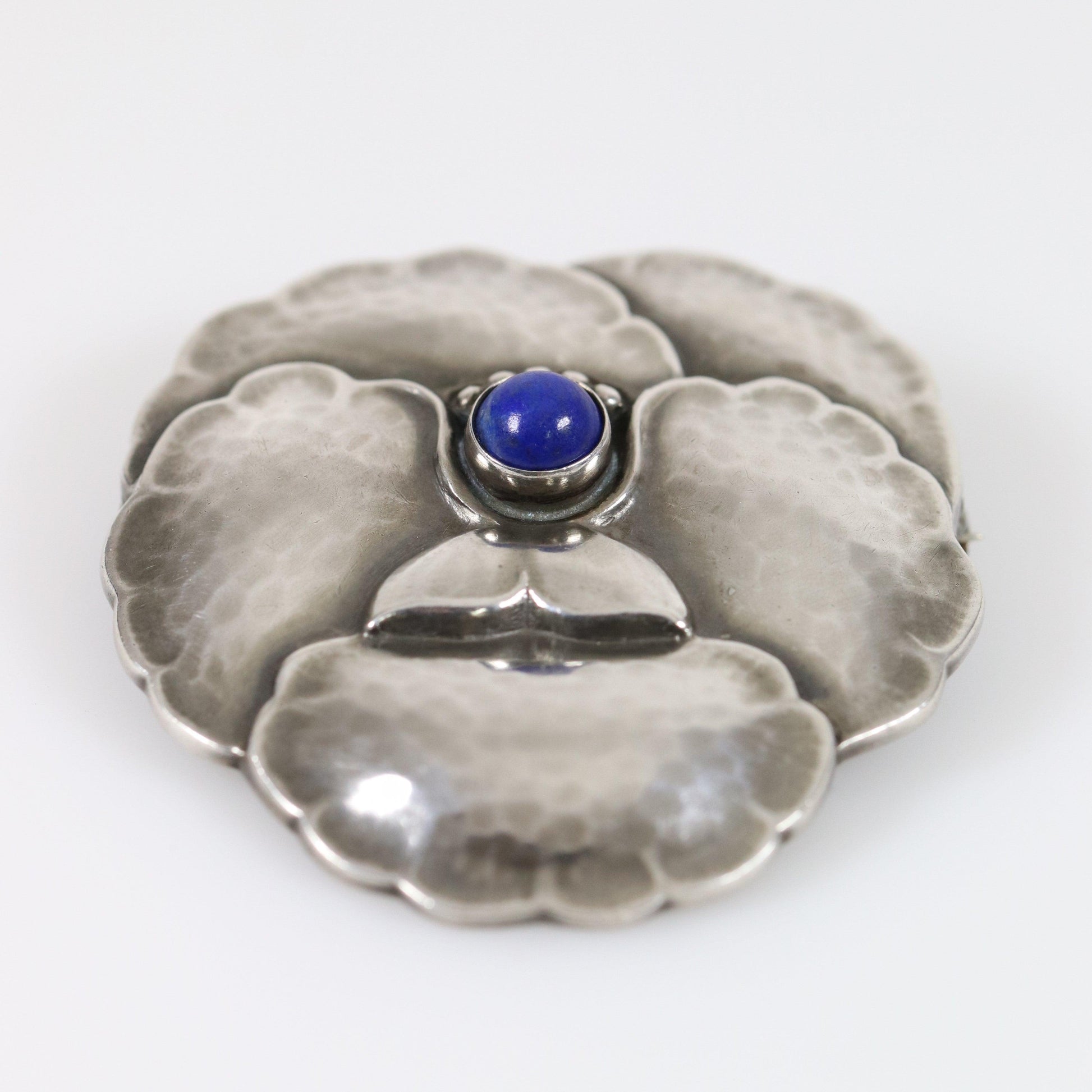 Georg Jensen Jewelry | Lapis Lazuli Pansy Art Nouveau Silver Vintage Brooch 113 - Carmel Fine Silver Jewelry