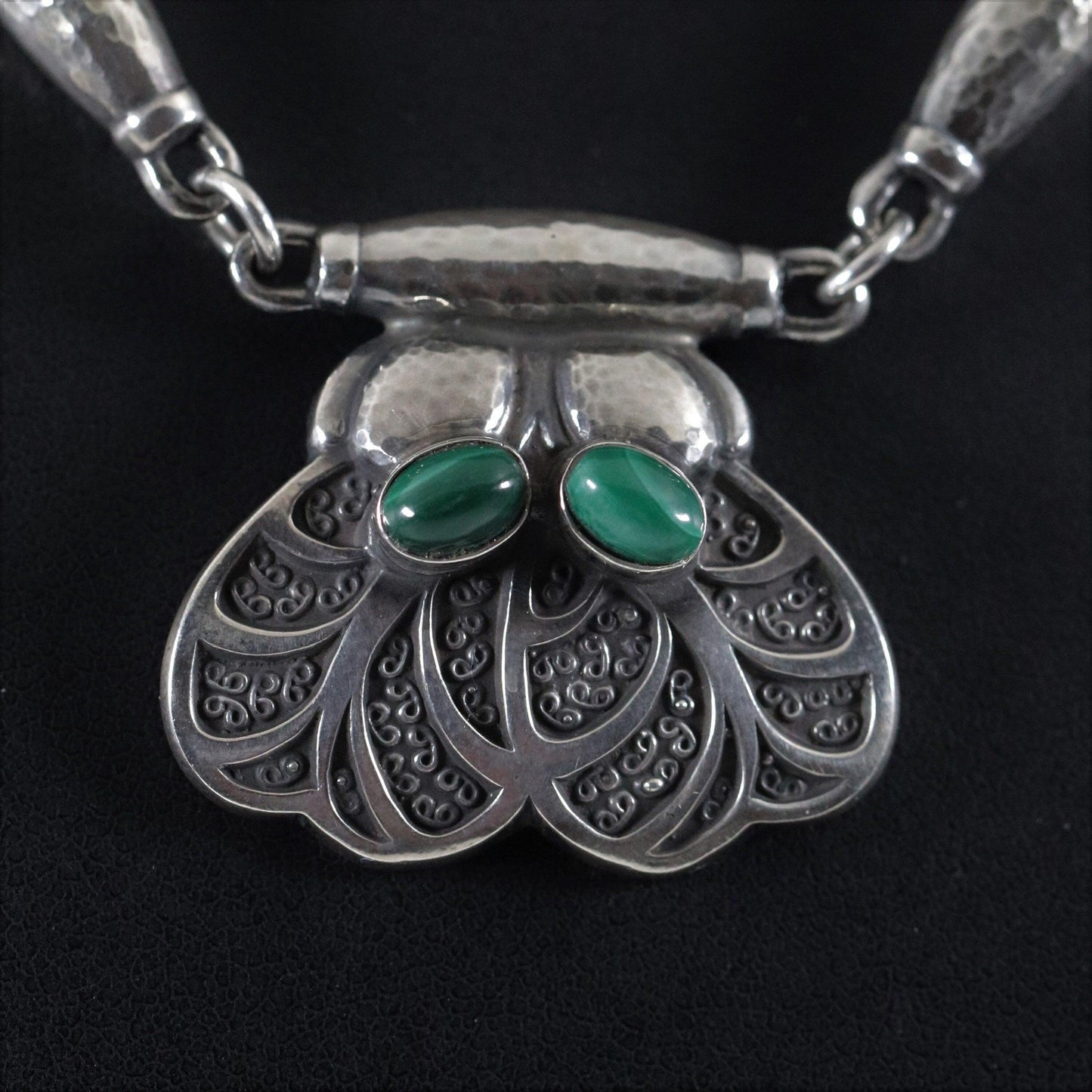 Georg Jensen Jewelry | Malachite Torpedo Art Nouveau Silver Vintage Necklace 4 - Carmel Fine Silver Jewelry