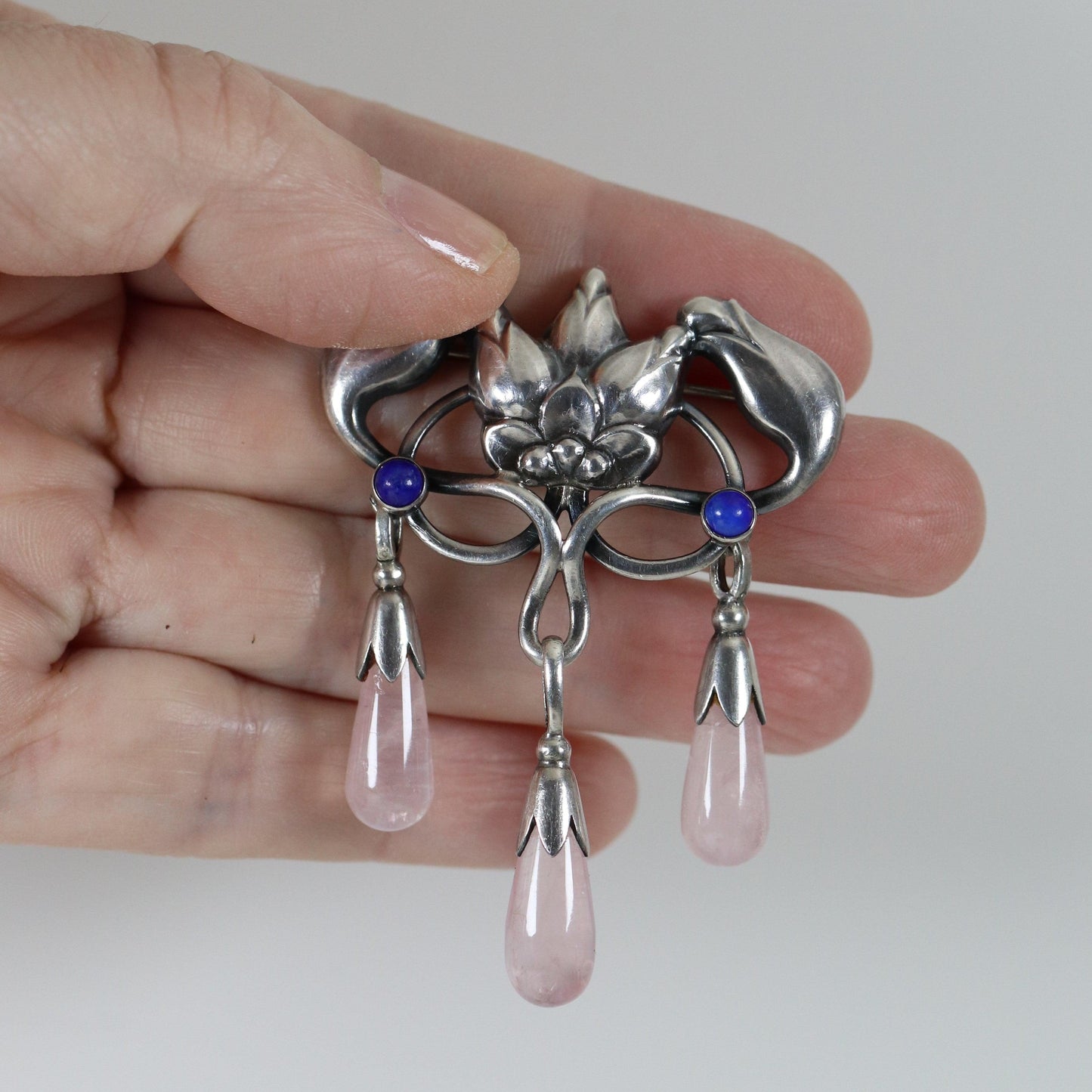 Georg Jensen Jewelry | Pink Quartz Art Nouveau Silver Vintage Brooch 151 - Carmel Fine Silver Jewelry