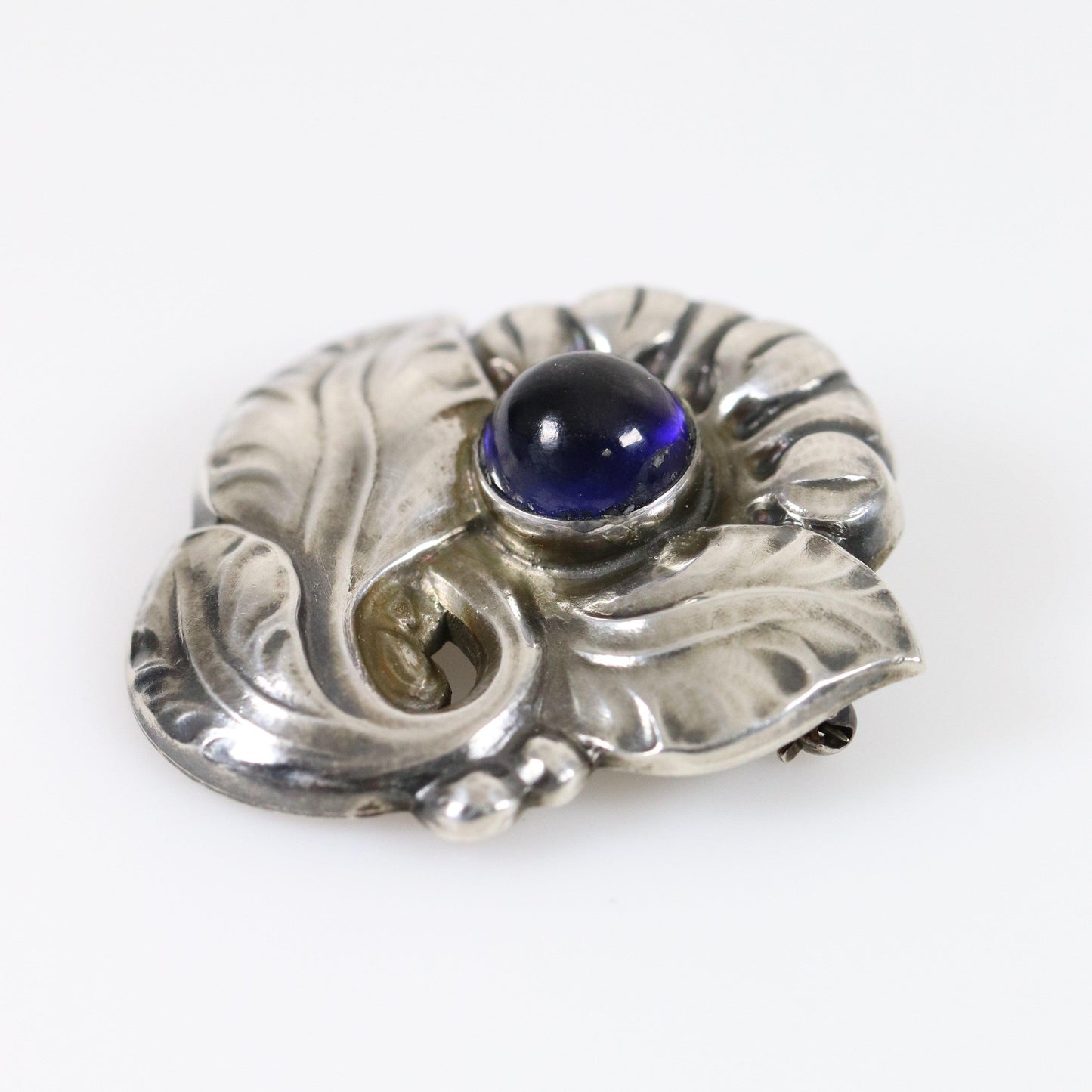 Georg Jensen Jewelry | Sapphire Floral Art Nouveau Silver Vintage Brooch 71 - Carmel Fine Silver Jewelry