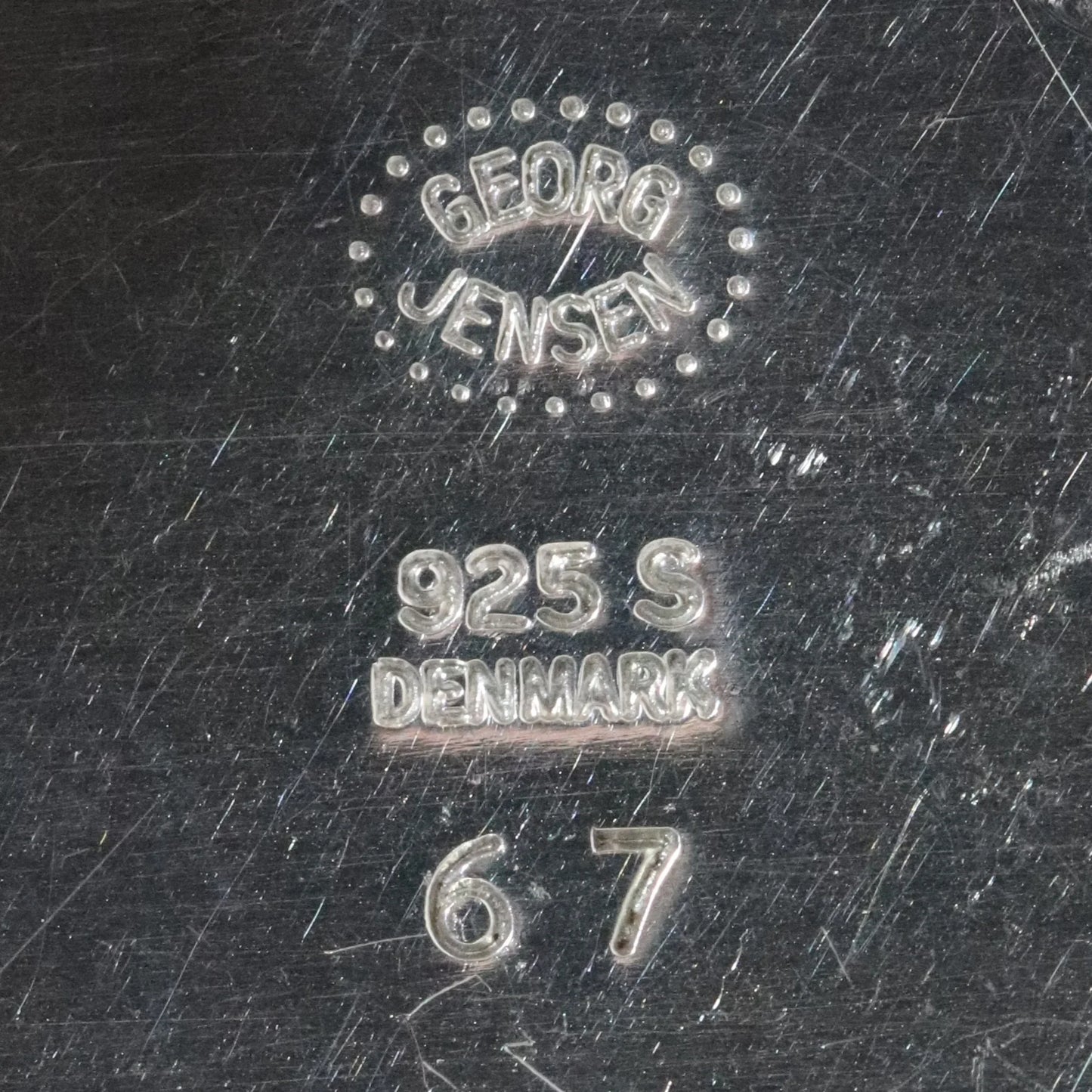 Georg Jensen Denmark 925 silver jewelry hallmark stamp close-up
