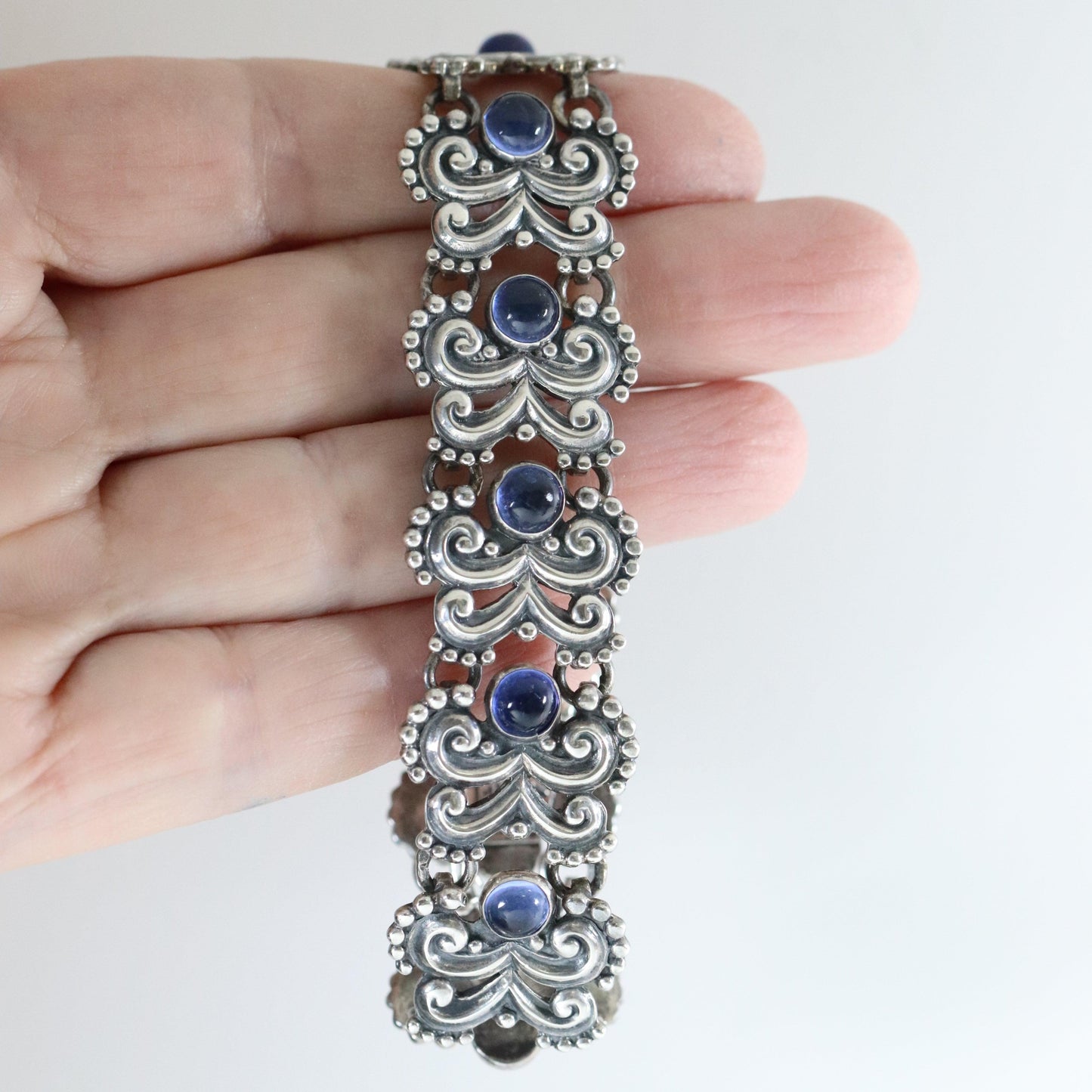 Margot de Taxco Jewelry Set | Cobalt Blue Neckllace, Bracelet and Earrings | Vintage Sterling Silver Mid-Century Taxco - Carmel Fine Silver Jewelry