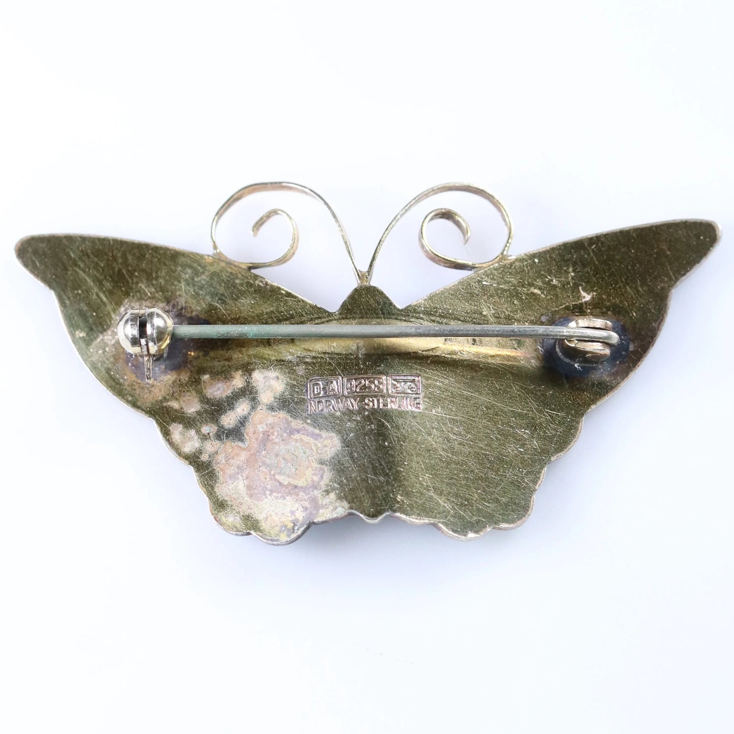 SOLD OUT: Extra Large Light Blue David Andersen Butterfly Brooch | Vintage Sterling Silver | Guilloche Enamel Mid-Century Pin - Carmel Fine Silver Jewelry