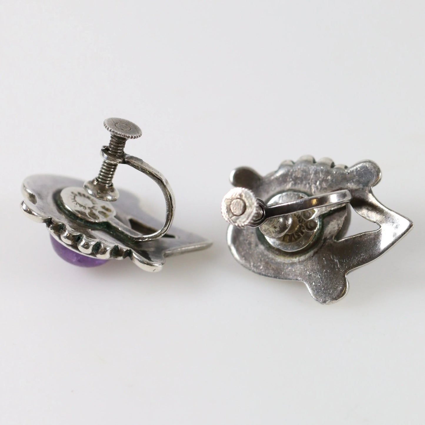 SOLD OUT: Floral Los Castillo Amethyst Taxco Earrings - Carmel Fine Silver Jewelry