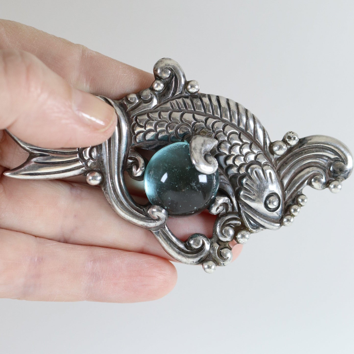 SOLD OUT: Vintage Los Castillo Taxco Mexican Jewelry | Blue Glass Fish in the Sea Brooch - Carmel FSJ