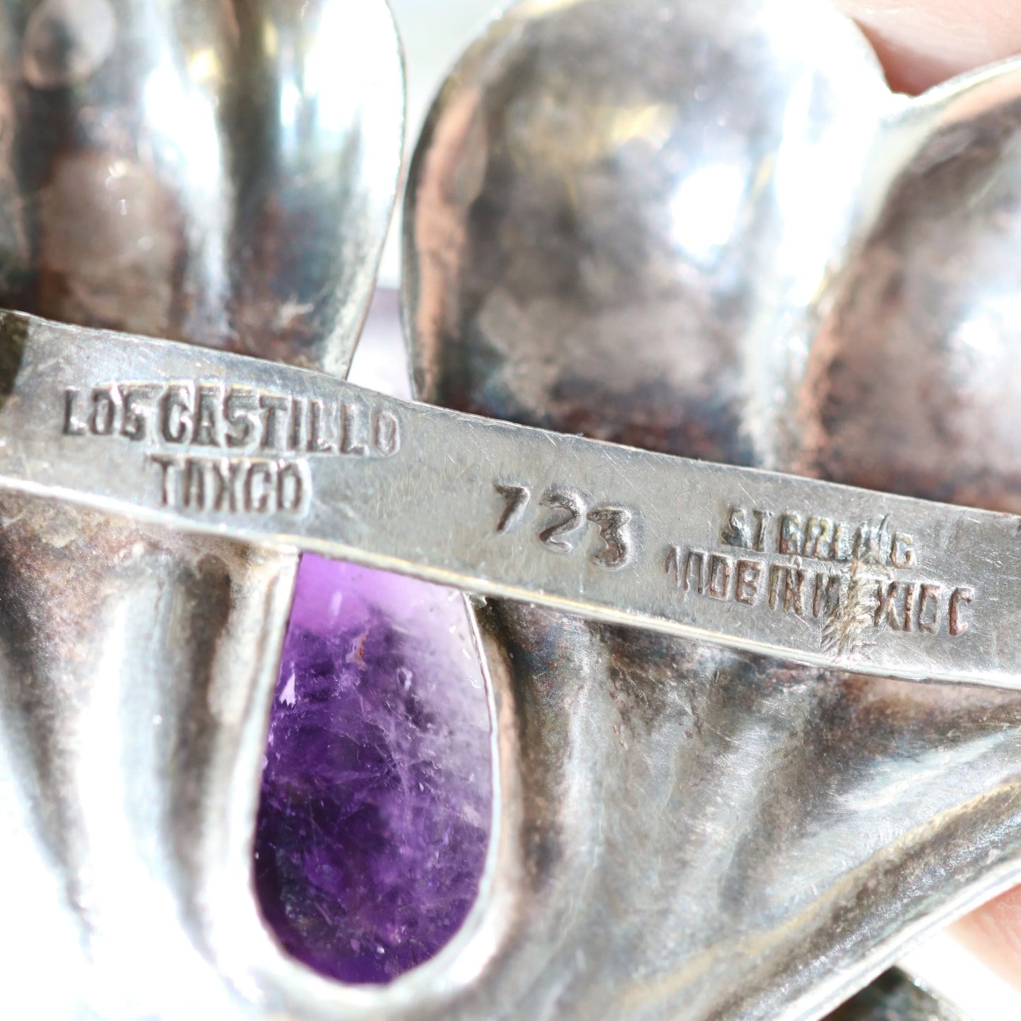 SOLD OUT: Vintage Los Castillo Taxco Silver Mexican Jewelry | Mid Century Orchid Amethyst Brooch - Carmel Fine Silver Jewelry