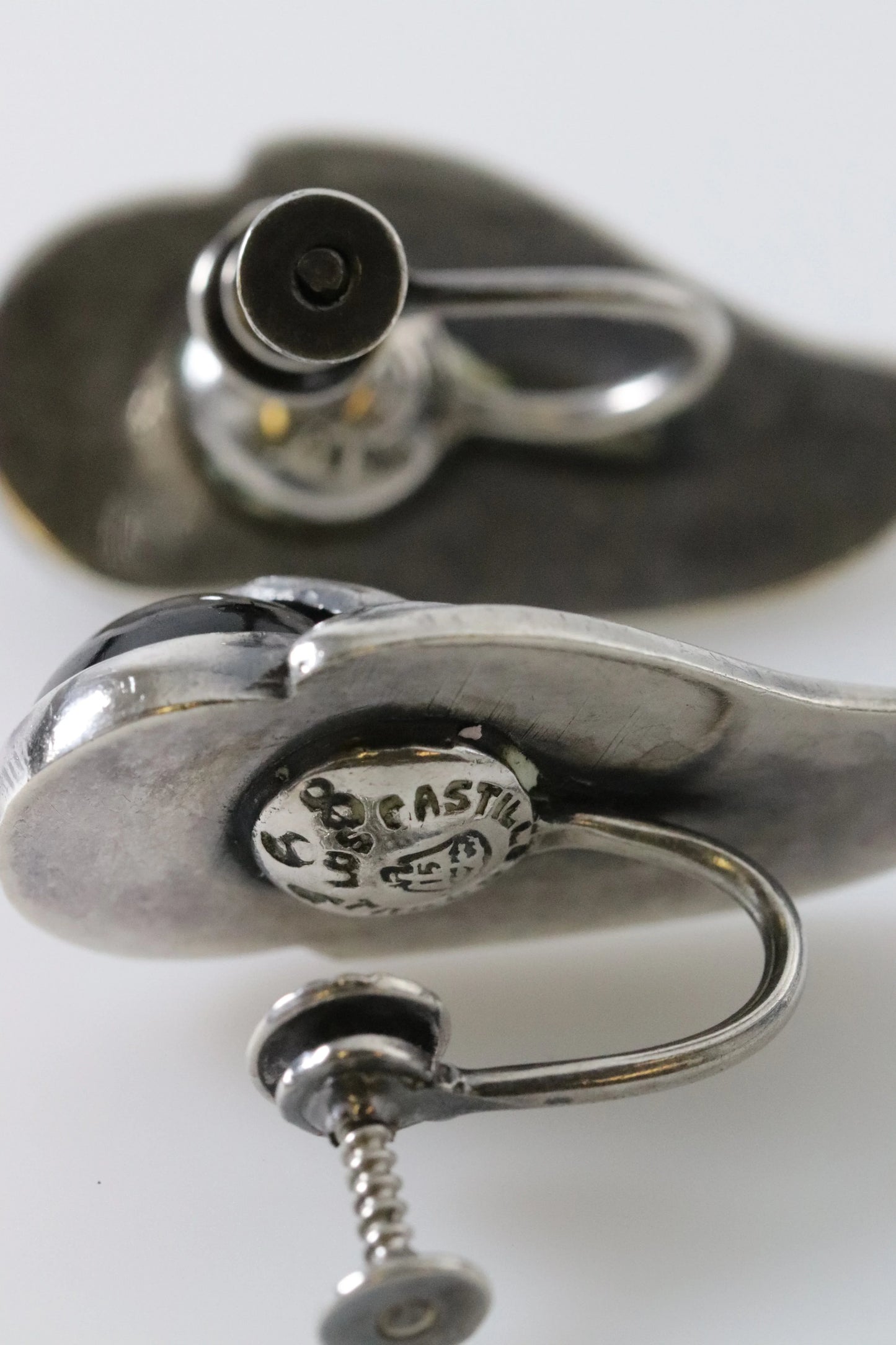 SOLD OUT: Vintage Los Castillo Taxco Silver Mexican Jewelry | Onyx Bell Flower Screwback Earrings - Carmel Fine Silver Jewelry