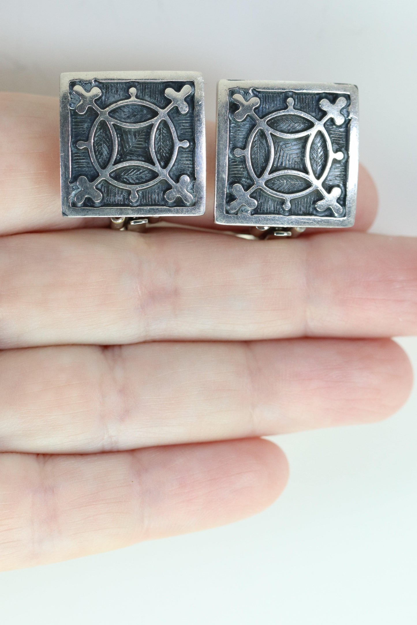 SOLD OUT: Vintage Taxco Silver Mexican Jewelry | Handcrafted Geometric Clip On Earrings - Carmel FSJ