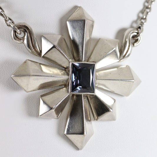 Vintage Antonio Pineda Taxco Silver Mexican Jewelry | Large Sapphire Star Statement Necklace - Carmel Fine Silver Jewelry