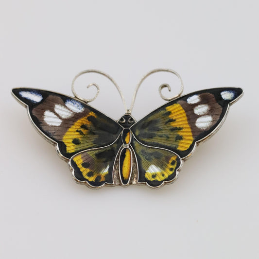 Vintage David Andersen Enamel Jewelry | Extra Large Multi-Color Brown Butterfly Brooch - Carmel Fine Silver Jewelry