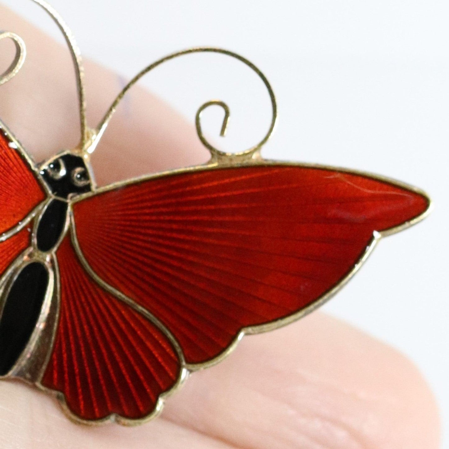 Vintage David Andersen Enamel Jewelry | Extra Large Red Guilloche Butterfly Brooch - Carmel Fine Silver Jewelry