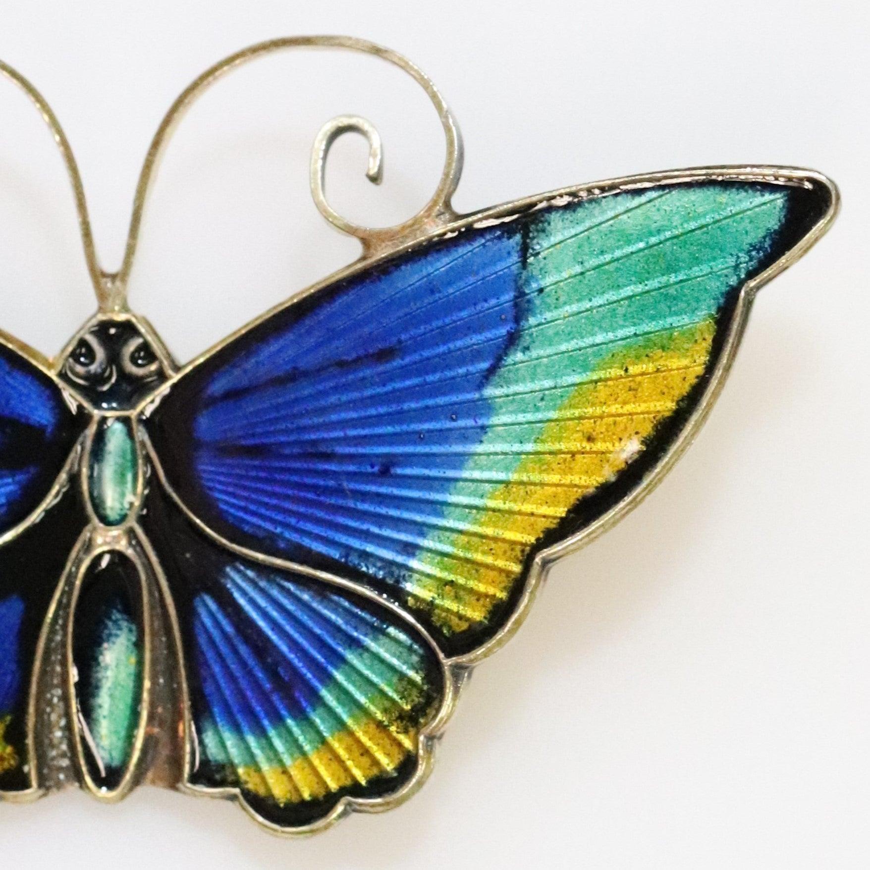 Vintage David Andersen Enamel Jewelry | Large Blue Multi-Color David Andersen Butterfly Brooch - Carmel Fine Silver Jewelry