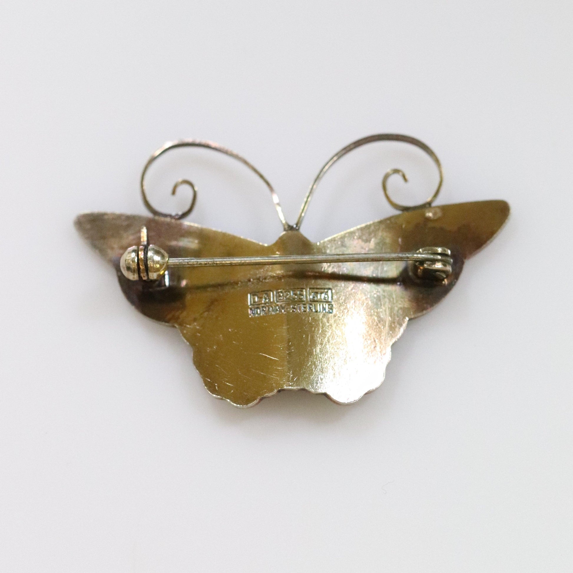 Vintage David Andersen Enamel Jewelry | Multi-Color Mauve and Orange Butterfly Brooch - Carmel Fine Silver Jewelry