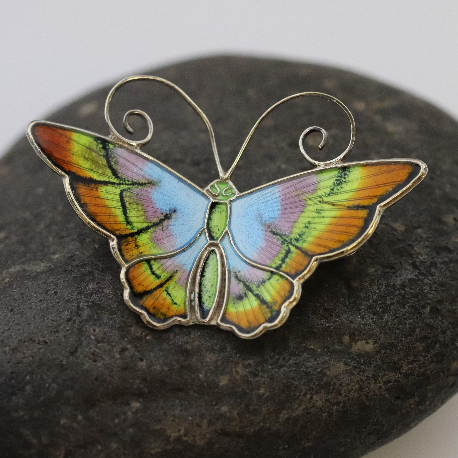 Vintage David Andersen Enamel Jewelry | Pastel Multi-Color Enamel Butterfly Brooch - Carmel Fine Silver Jewelry