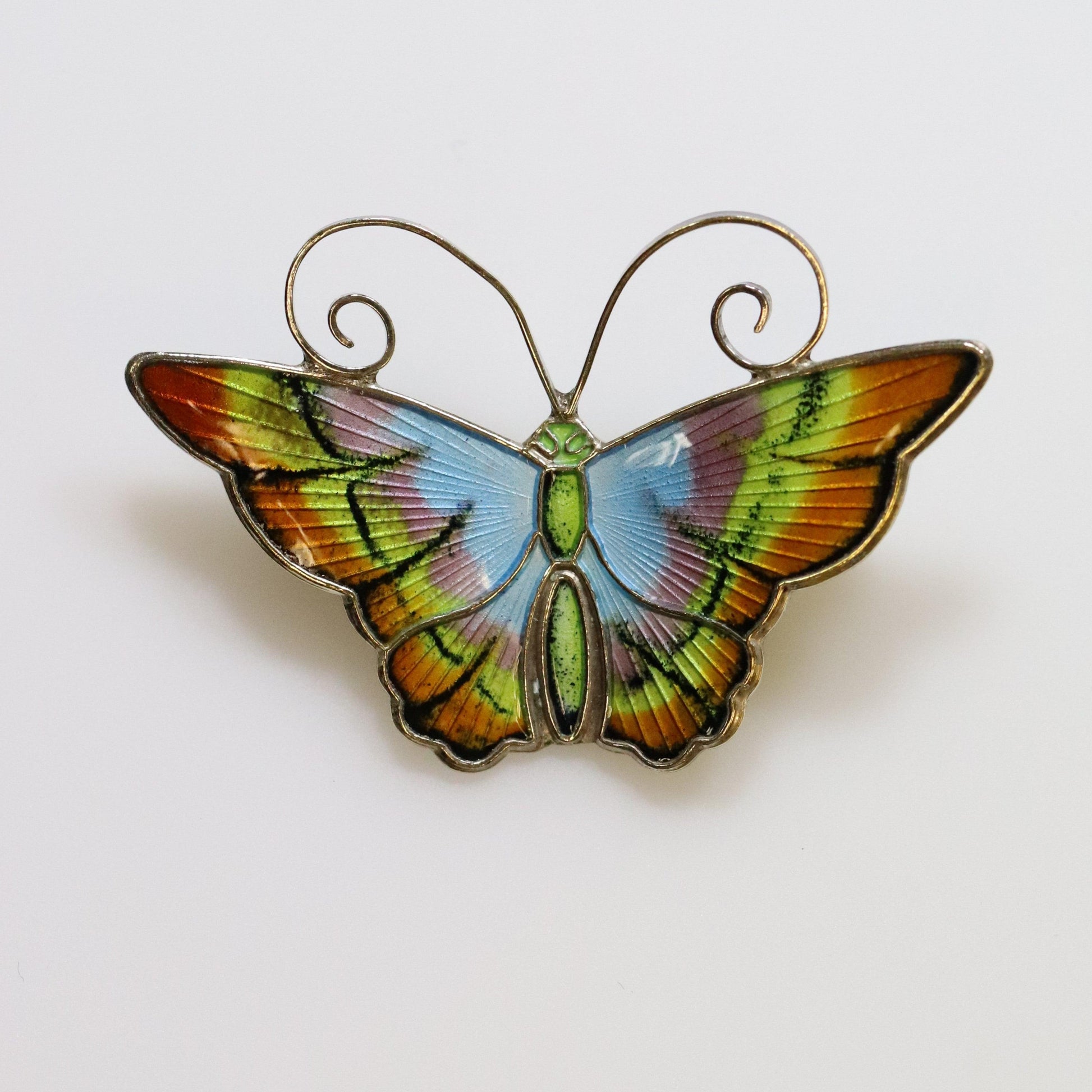 Vintage David Andersen Enamel Jewelry | Pastel Multi-Color Enamel Butterfly Brooch - Carmel Fine Silver Jewelry