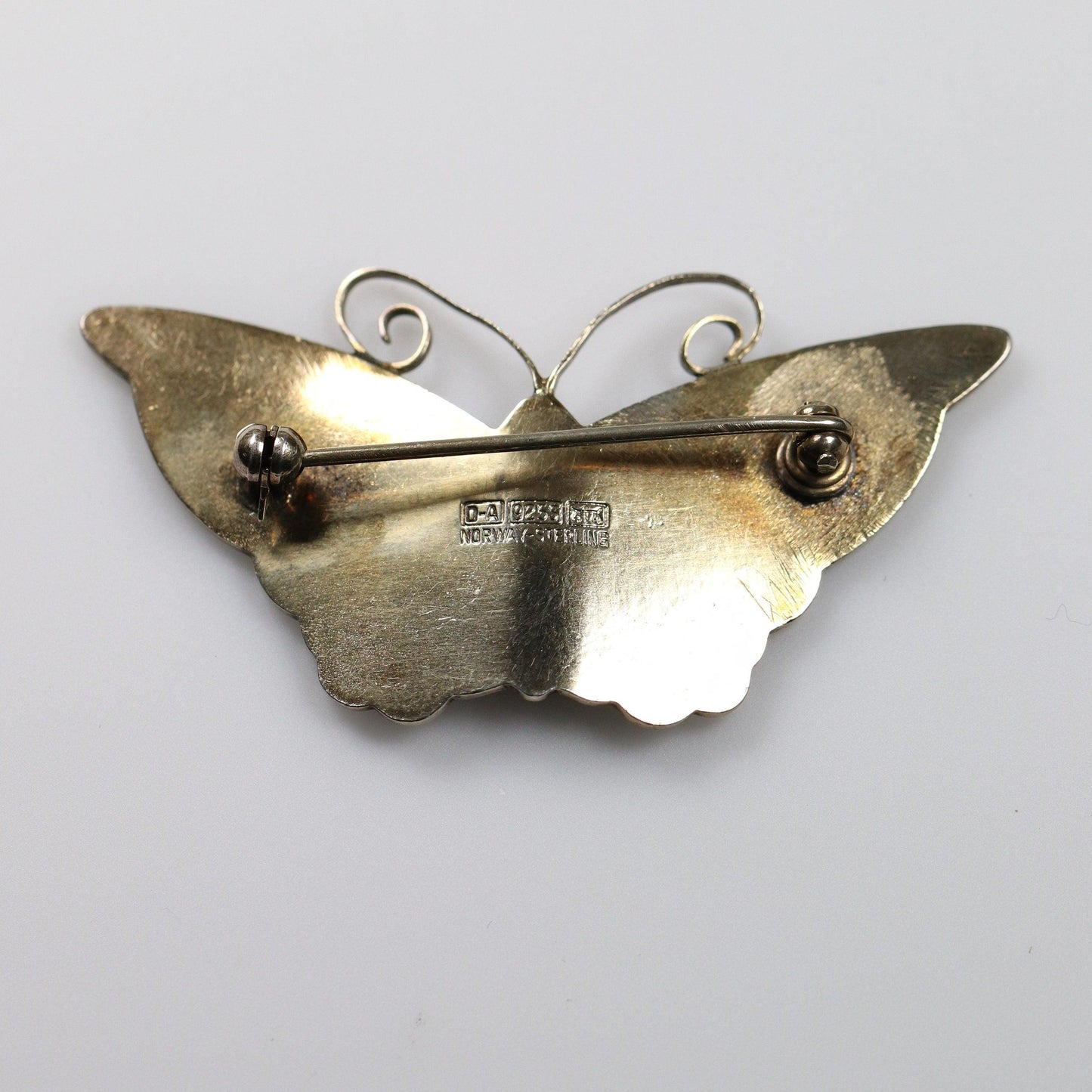 Vintage David Andersen Jewelry | Extra Large White Butterfly Guilloche Enamel Pin - Carmel Fine Silver Jewelry