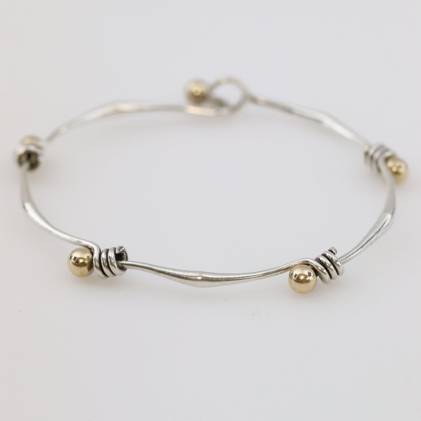 Vintage Ed Levin Silver Jewelry | Link and Gold Ball Modernist Bracelet - Carmel Fine Silver Jewelry