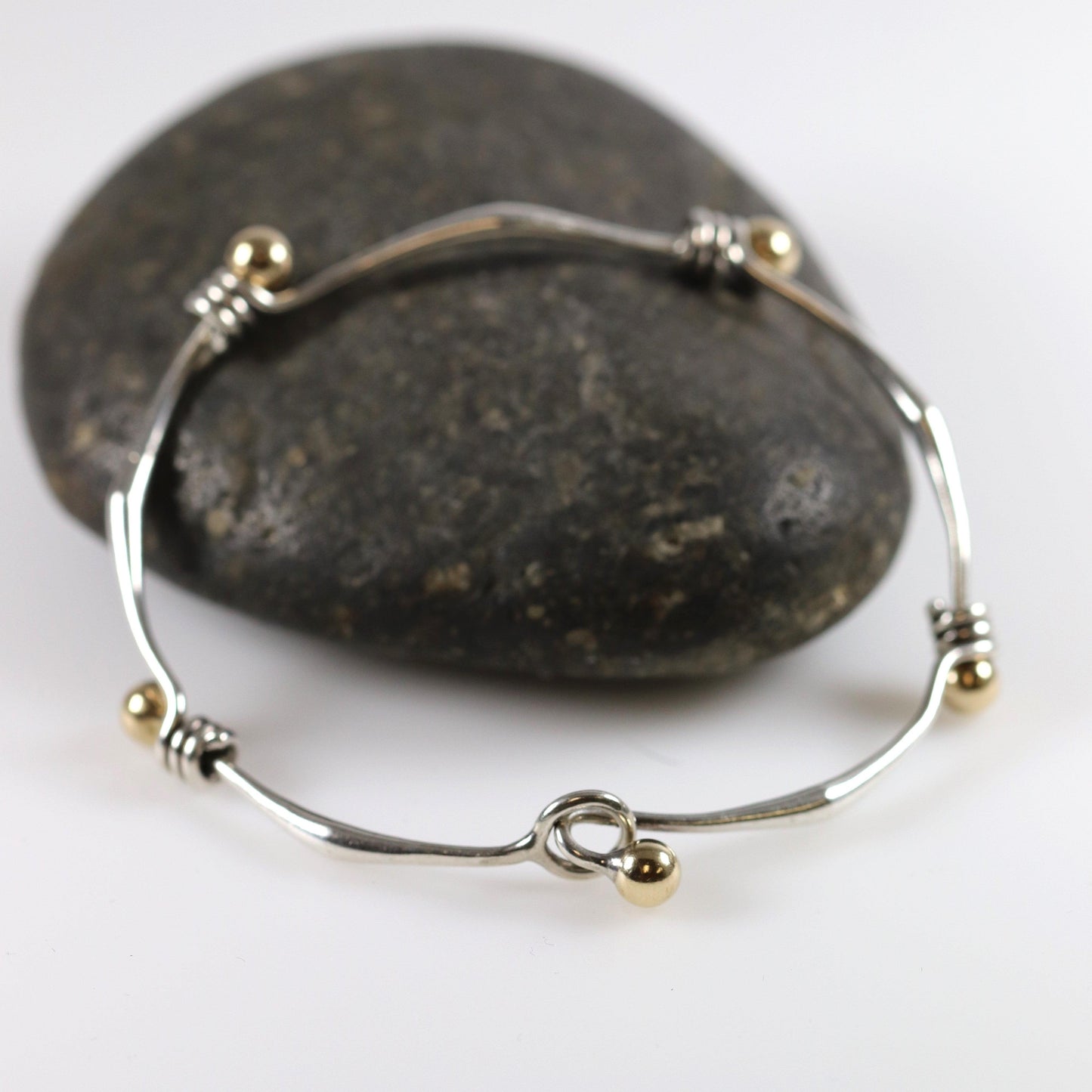 Vintage Ed Levin Silver Jewelry | Link and Gold Ball Modernist Bracelet - Carmel Fine Silver Jewelry
