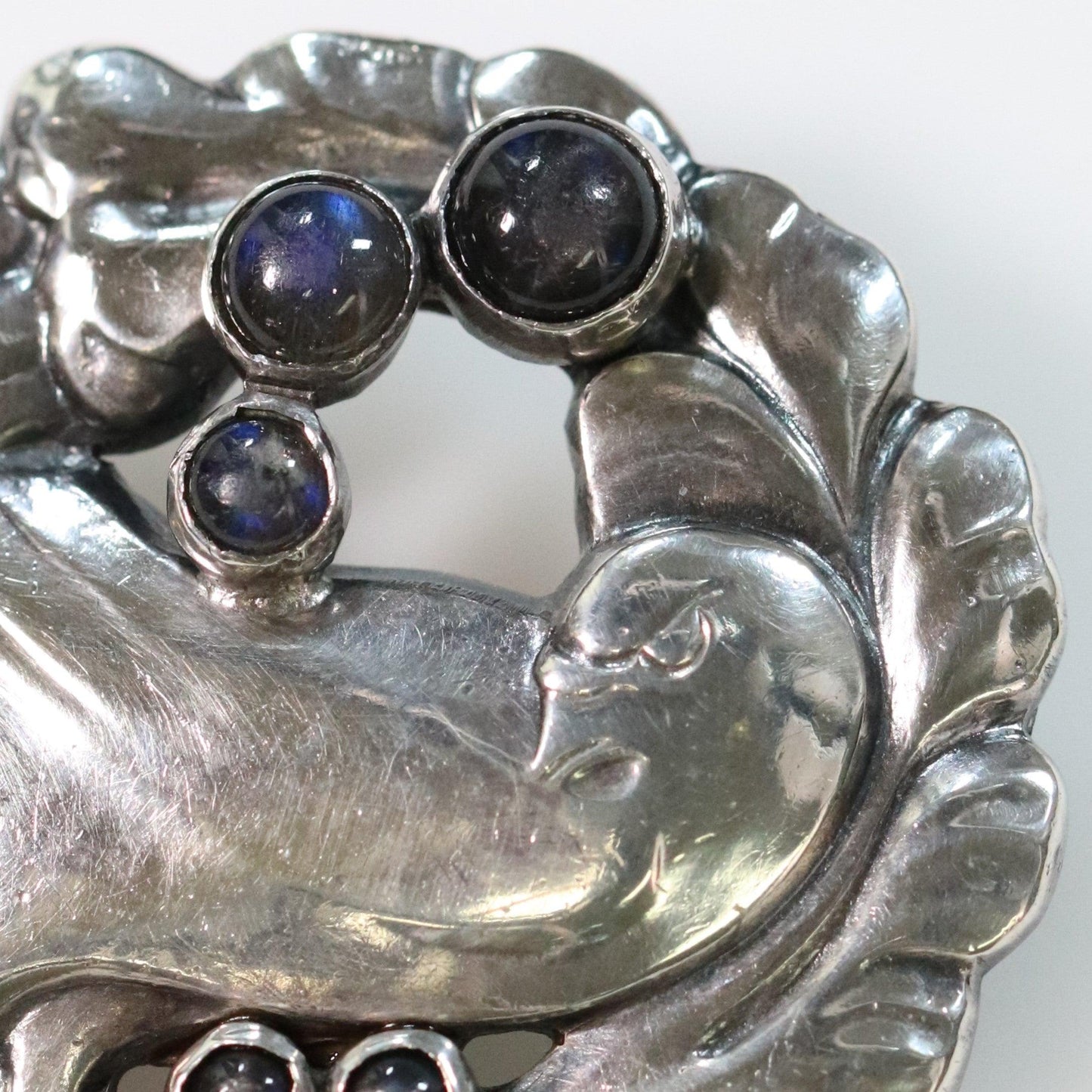 Vintage Georg Jensen Jewelry | Antique Labrodorite Dove Brooch 165 - Carmel Fine Silver Jewelry