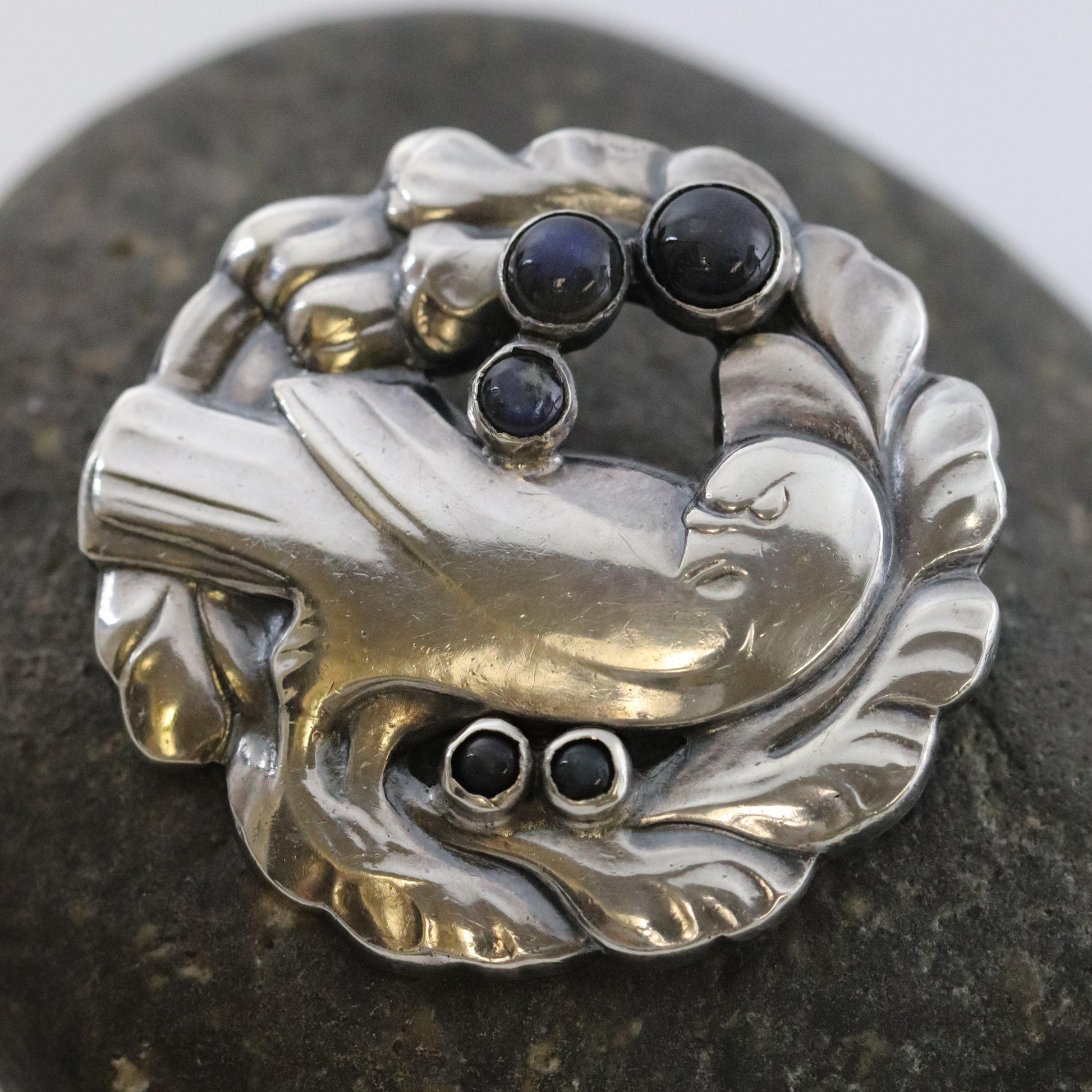 Vintage Georg Jensen Jewelry | Antique Labrodorite Dove Brooch 165 - Carmel Fine Silver Jewelry