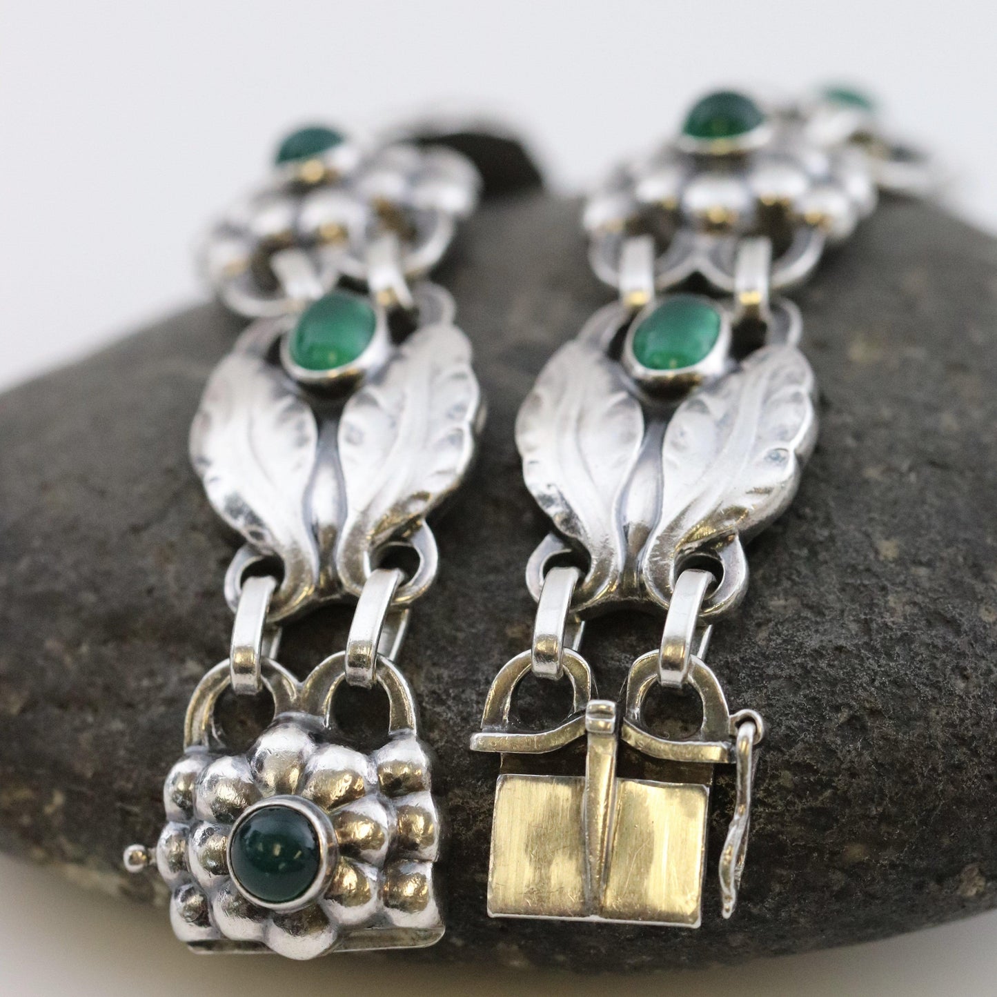 Vintage Georg Jensen Jewelry | Art Nouveau Chrysoprase Bracelet 3 - Carmel Fine Silver Jewelry