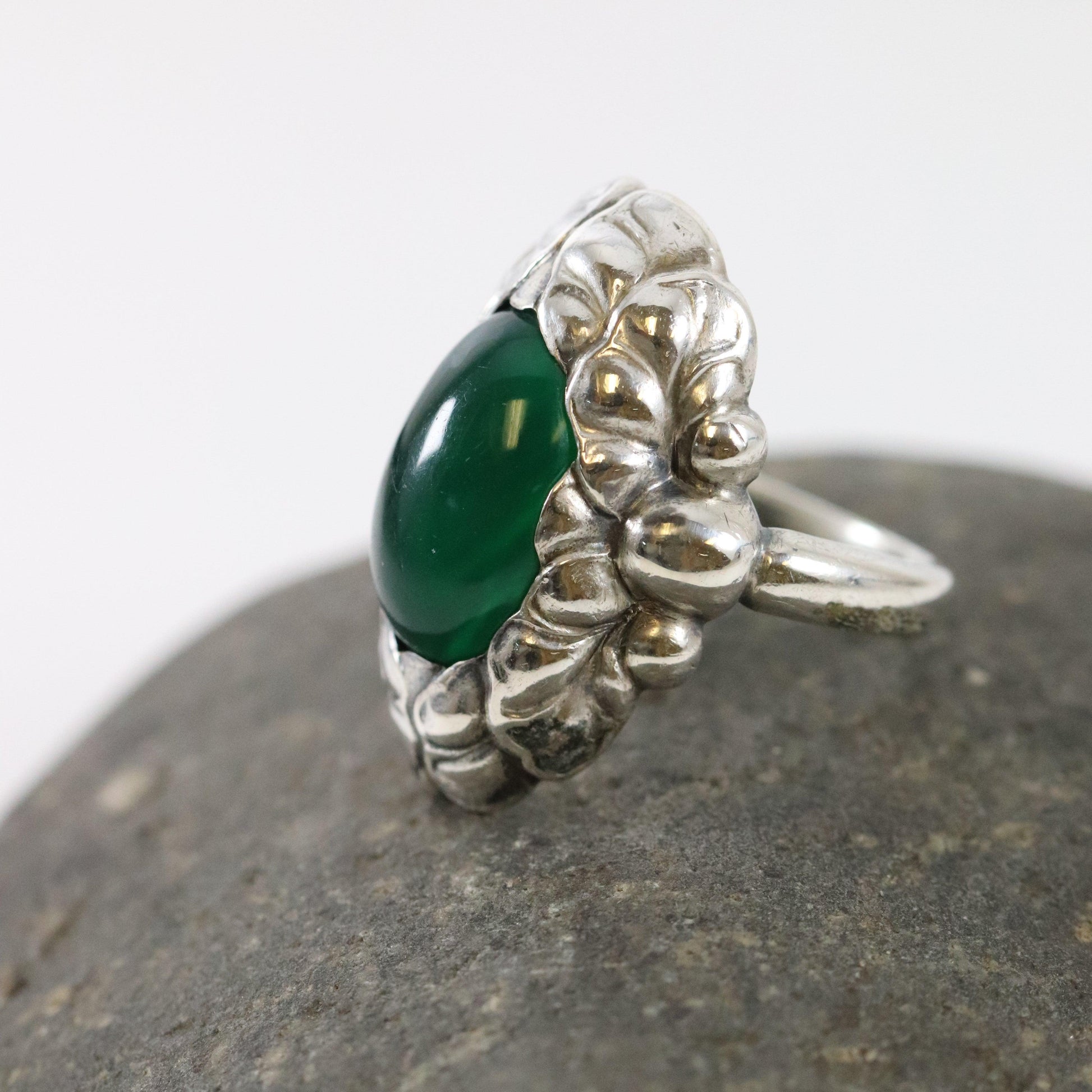 Vintage Georg Jensen Jewelry | Art Nouveau Chrysoprase Ring 11 - Carmel Fine Silver Jewelry