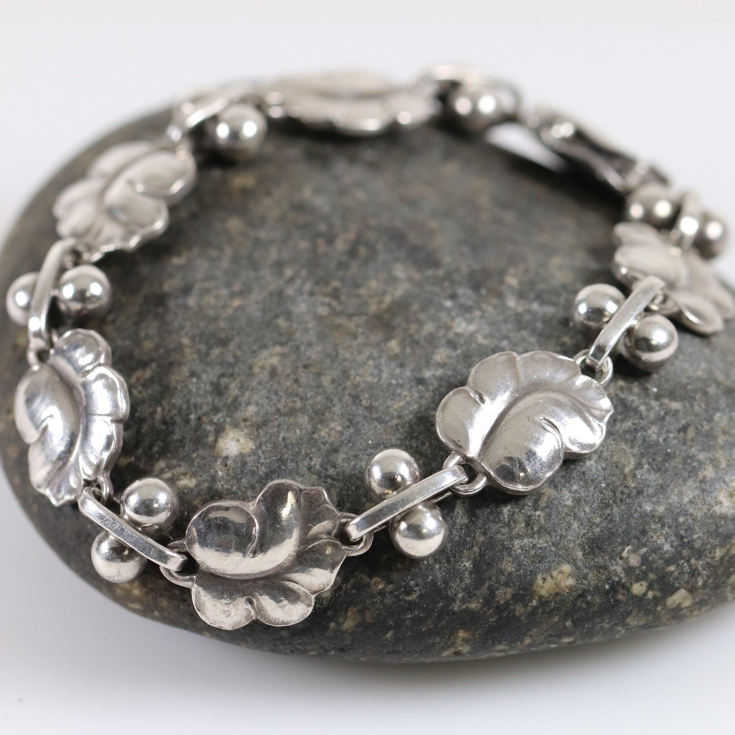 Vintage Georg Jensen Jewelry | Art Nouveau Grape Leaf Bracelet 96 - Carmel Fine Silver Jewelry