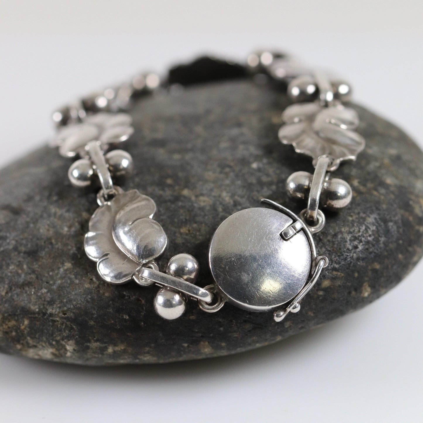 Vintage Georg Jensen Jewelry | Art Nouveau Grape Leaf Bracelet 96 - Carmel Fine Silver Jewelry