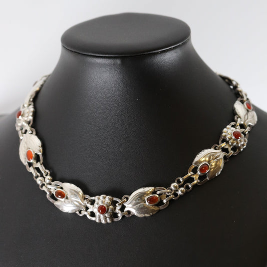 Vintage Georg Jensen Jewelry | Early Art Nouveau Carnelian Floral Necklace 1 - Carmel Fine Silver Jewelry