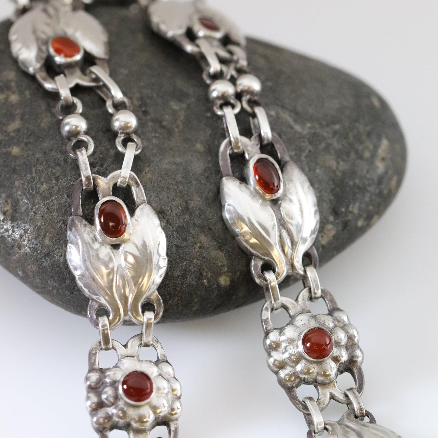 Vintage Georg Jensen Jewelry | Early Art Nouveau Carnelian Floral Necklace 1 - Carmel Fine Silver Jewelry
