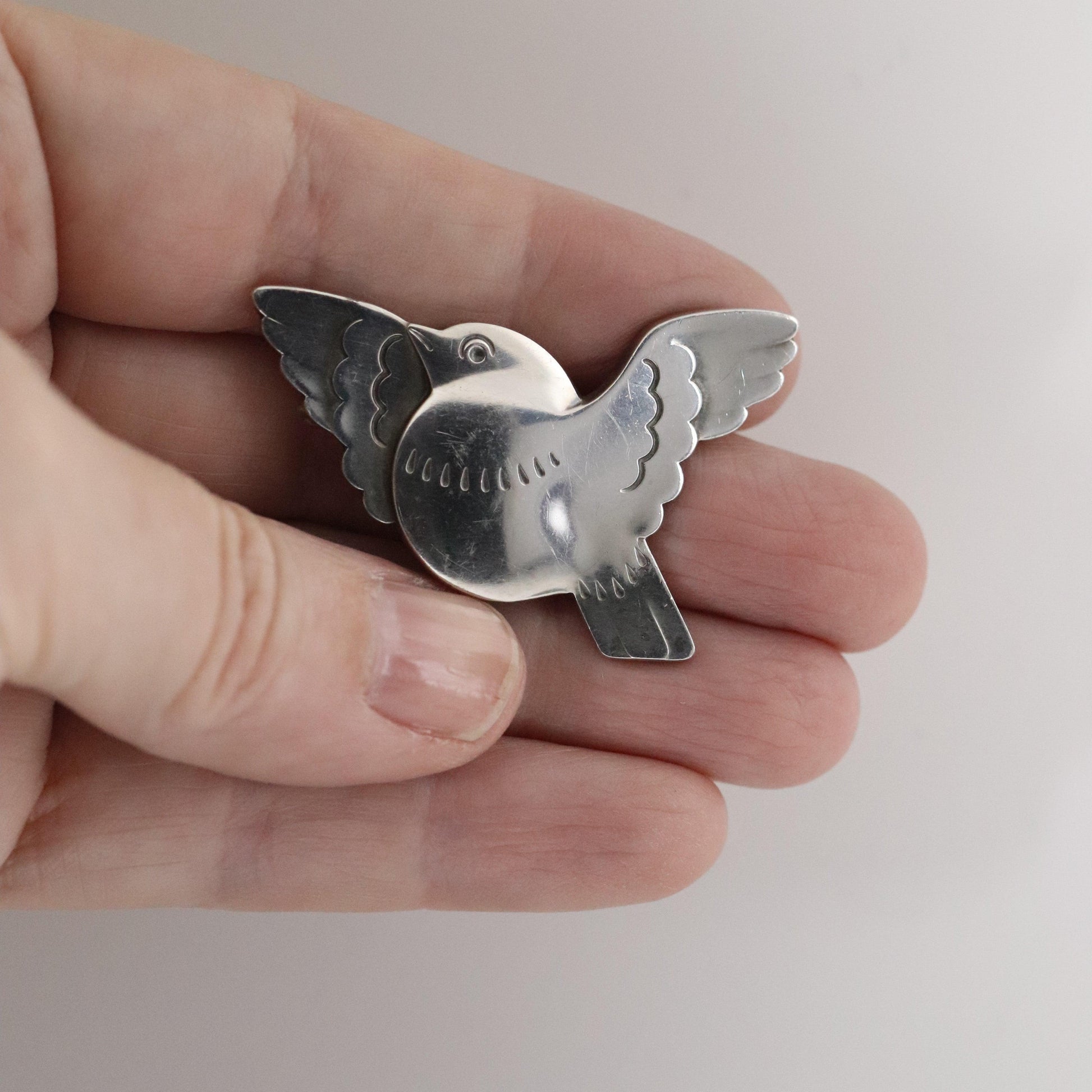 Vintage Georg Jensen Jewelry | Flying Chubby Bird Brooch 320 - Carmel Fine Silver Jewelry