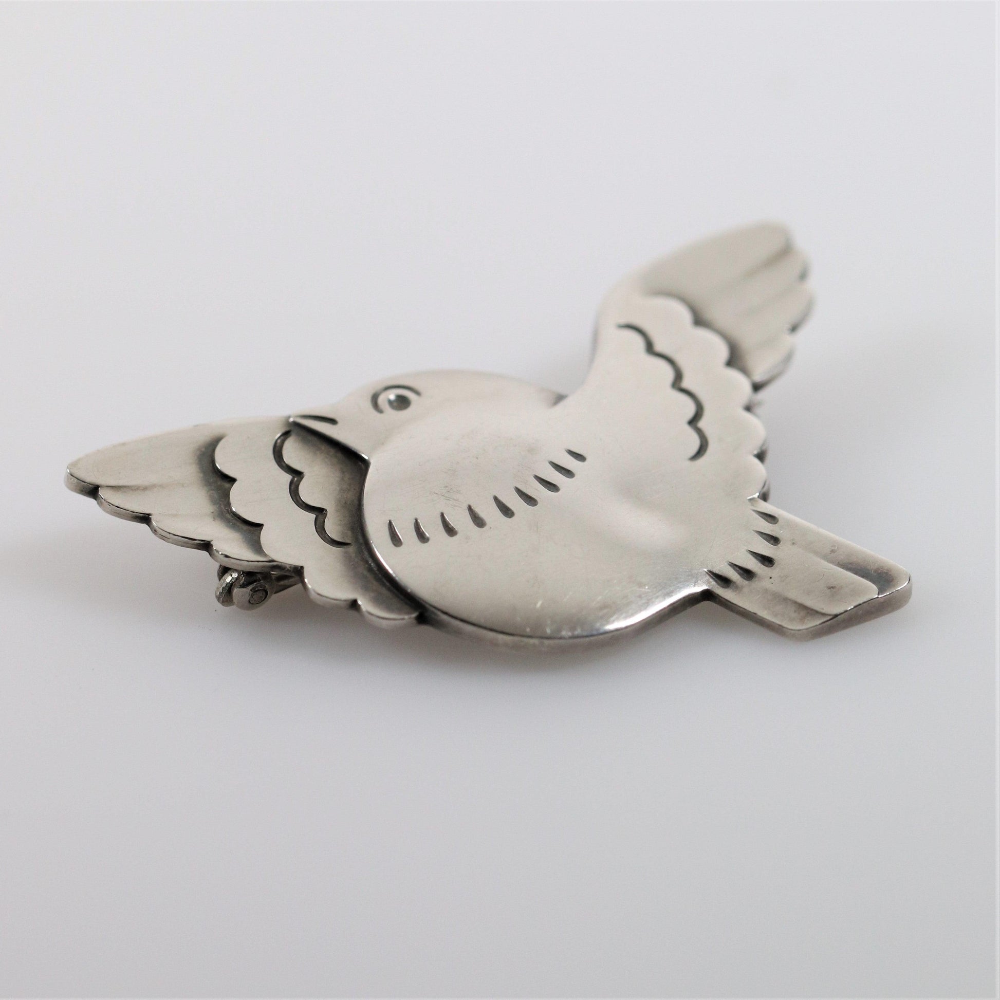Vintage Georg Jensen Jewelry | Flying Chubby Bird Brooch 320 - Carmel Fine Silver Jewelry