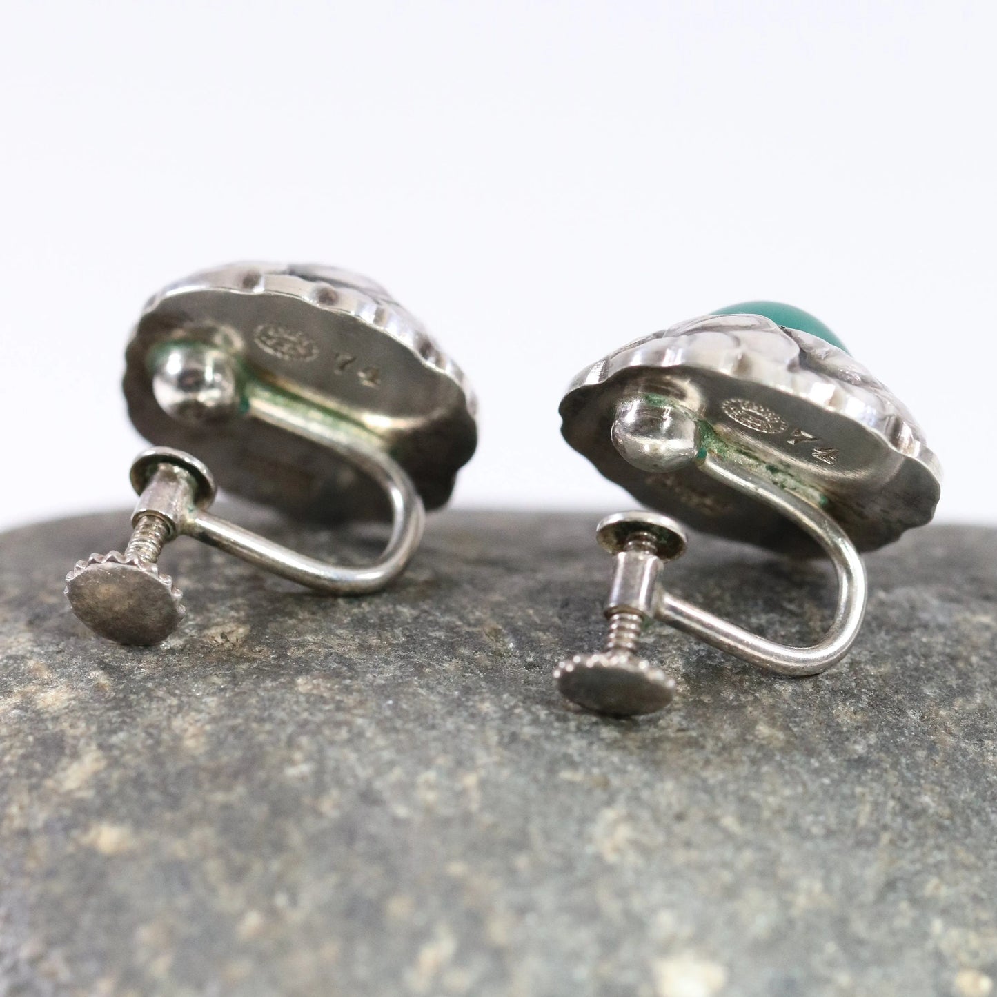 Vintage Georg Jensen Jewelry | Georg Jensen Green Onyx Earrings 74 Denmark - Carmel FSJ