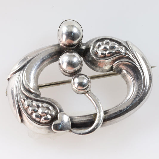 Vintage Georg Jensen Jewelry | Heart and Cabochon Art Nouveau Brooch 77 - Carmel Fine Silver Jewelry