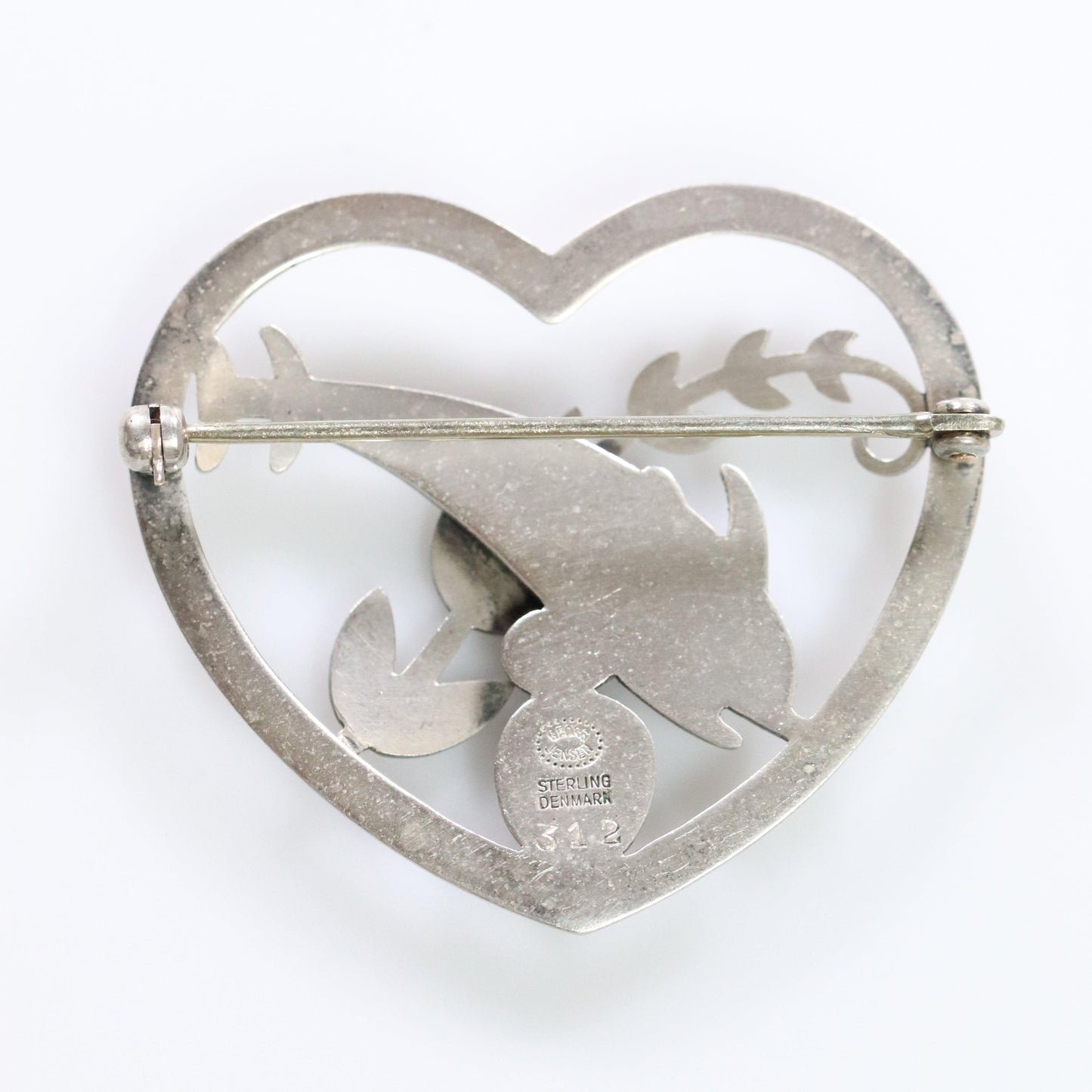 Vintage Georg Jensen Jewelry | Heart and Dolphin Brooch 312 - Carmel Fine Silver Jewelry