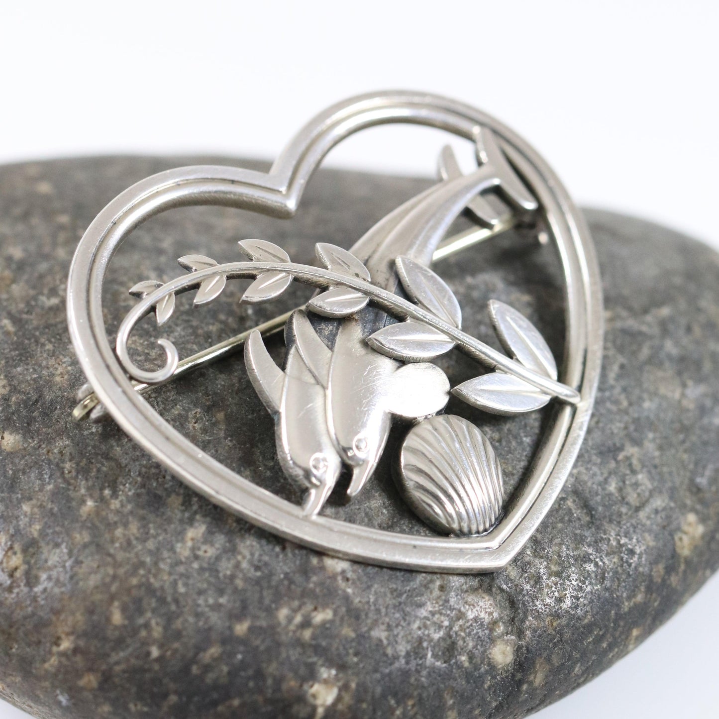 Vintage Georg Jensen Jewelry | Heart and Dolphin Brooch 312 - Carmel Fine Silver Jewelry