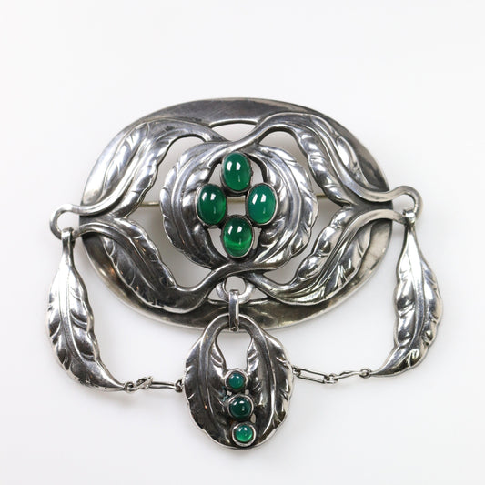 Vintage Georg Jensen Jewelry | Rare Art Nouveau Chrysoprase Brooch 26 - Carmel Fine Silver Jewelry