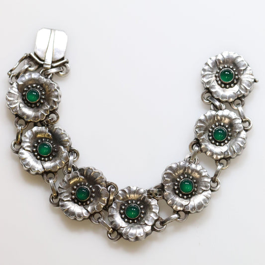 Vintage Georg Jensen Jewelry | Rare Art Nouveau Chrysoprase Floral Bracelet 36 - Carmel Fine Silver Jewelry
