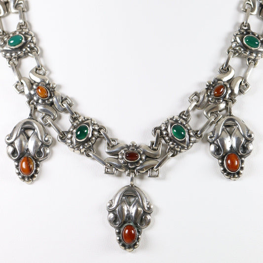Vintage Georg Jensen Jewelry | Rare Chrysoprase and Amber Art Nouveau Necklace 14 - Carmel Fine Silver Jewelry