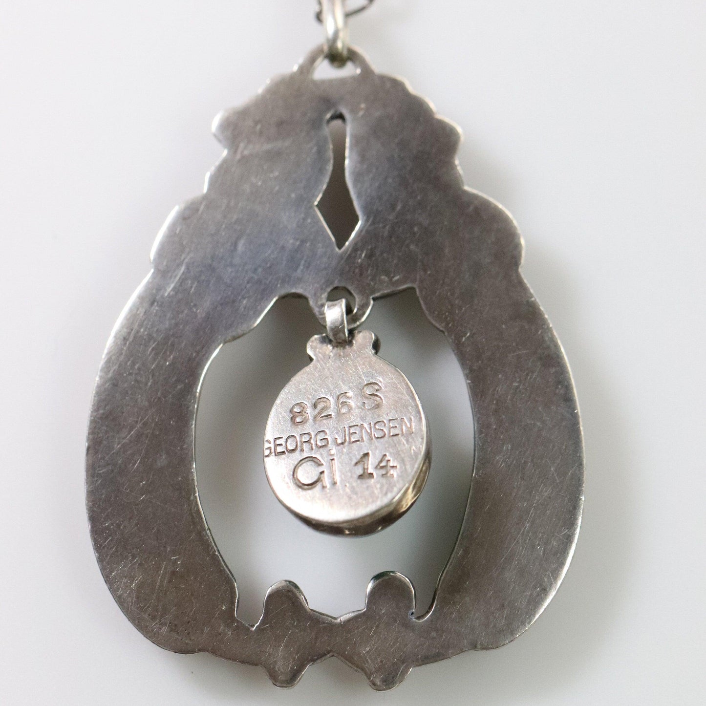 Vintage Georg Jensen Jewelry | Rare Early Green Agate Pendant Necklace 14 - Carmel FSJ