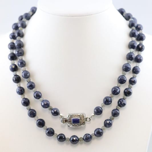 Vintage Handcrafted Silver Jewelry | Blue Cut Beaded Sapphire Necklace - Carmel Fine Silver Jewelry