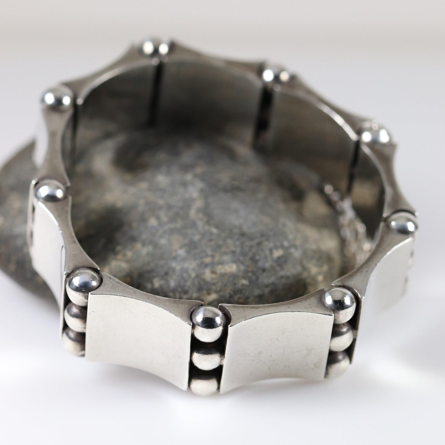 Vintage Hector Aguilar Taxco Silver Mexican Jewelry | Curved Panel Modernist Bracelet - Carmel Fine Silver Jewelry