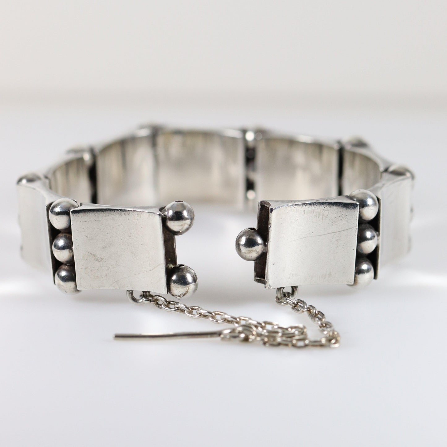 Vintage Hector Aguilar Taxco Silver Mexican Jewelry | Curved Panel Modernist Bracelet - Carmel FSJ