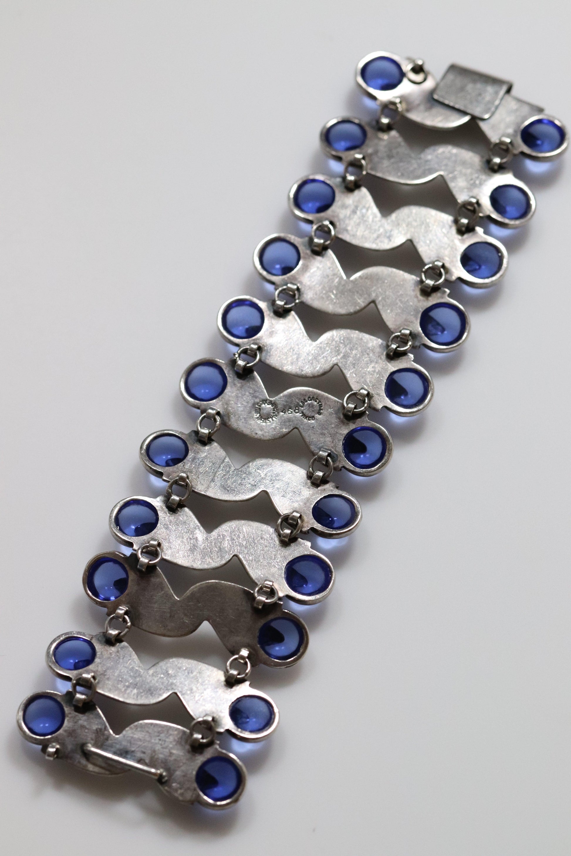 Vintage Los Castillo Taxco Mexican Jewelry | Blue Glass Tulip Statement Bracelet - Carmel Fine Silver Jewelry