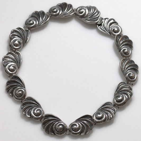 Vintage Los Castillo Taxco Mexican Jewelry | Linked Floral Choker Length Necklace - Carmel Fine Silver Jewelry