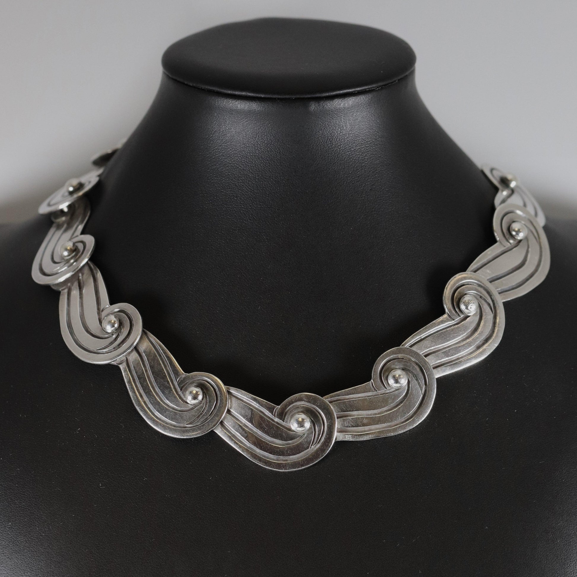 Vintage Los Castillo Taxco Mexican Jewelry | Mid-Century Swirl Design Necklace - Carmel Fine Silver Jewelry